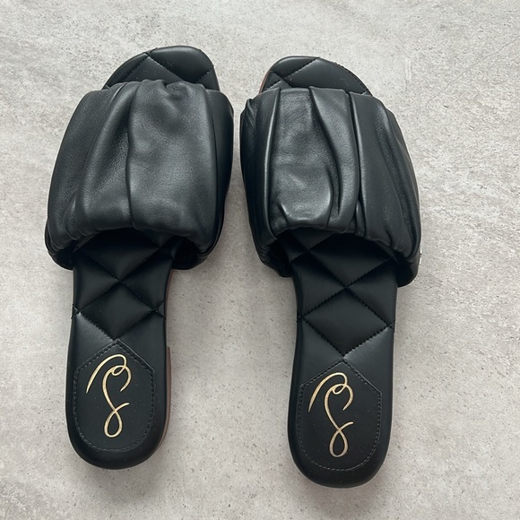 Sam Edelman Black Leather Slide Sandals - Picture 2 of 5